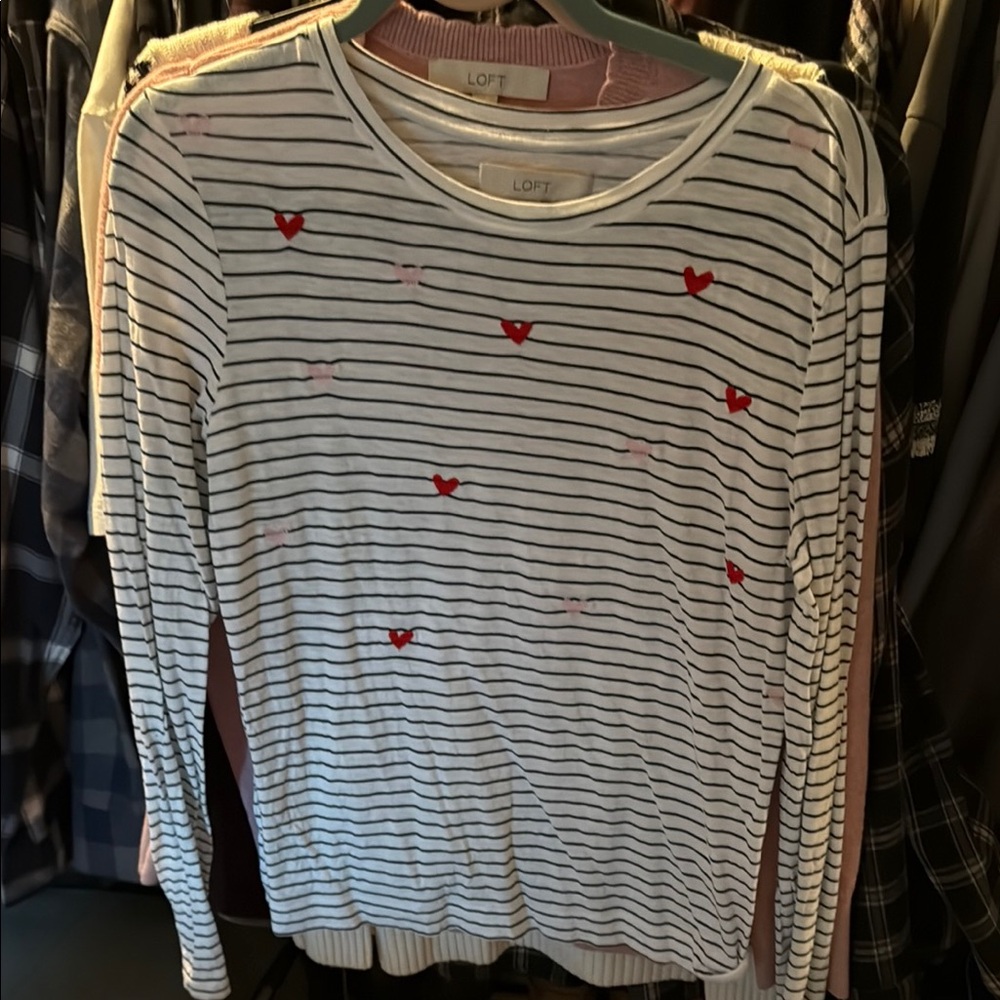 LOFT Striped Sweater with Heart Accents